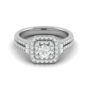 0.20cts Pointer  Double Halo Diamond Split Shank Platinum Ring JL PT D4130