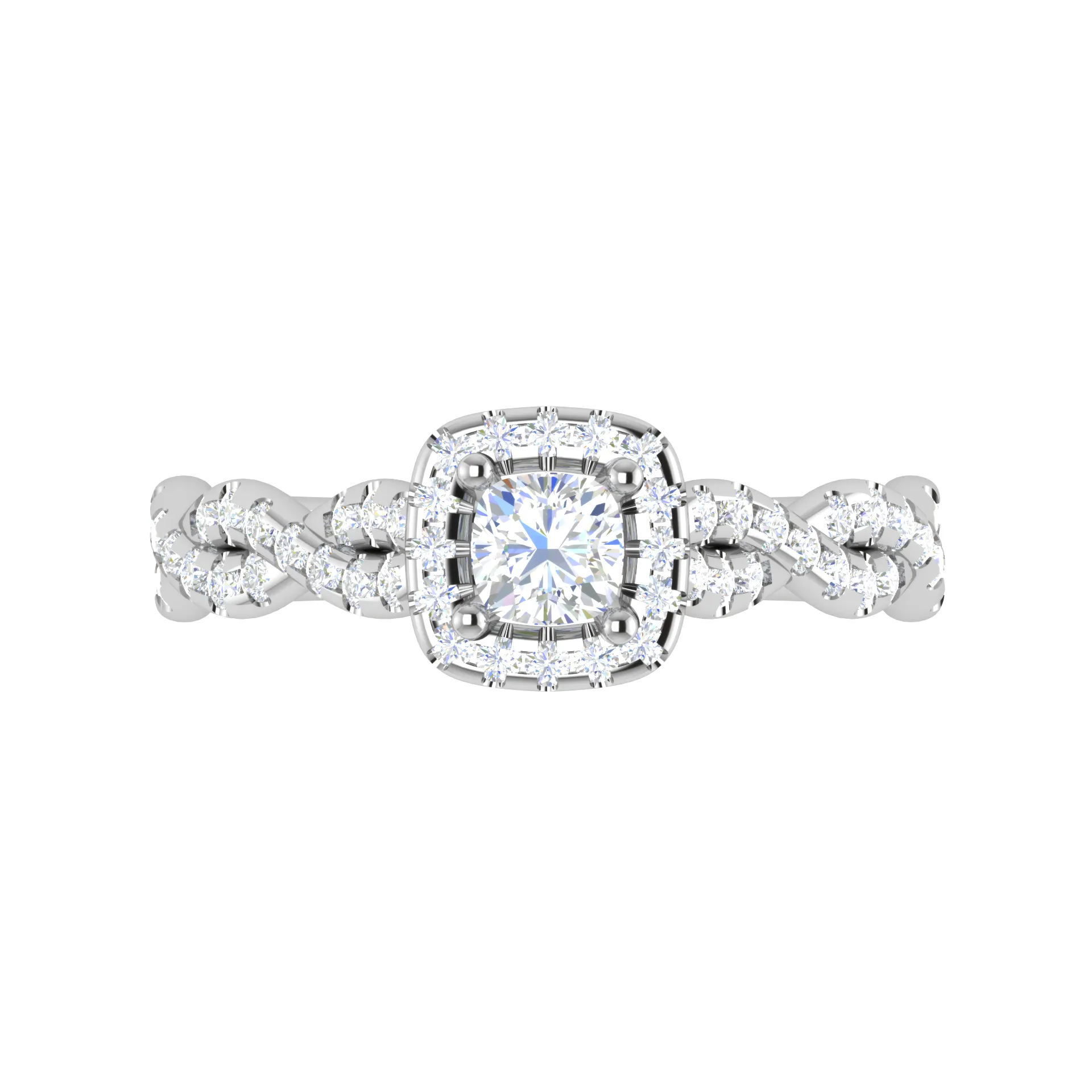 0.30 cts. Cushion Solitaire Halo Diamond Twisted Shank Platinum Ring JL PT RP CU 202