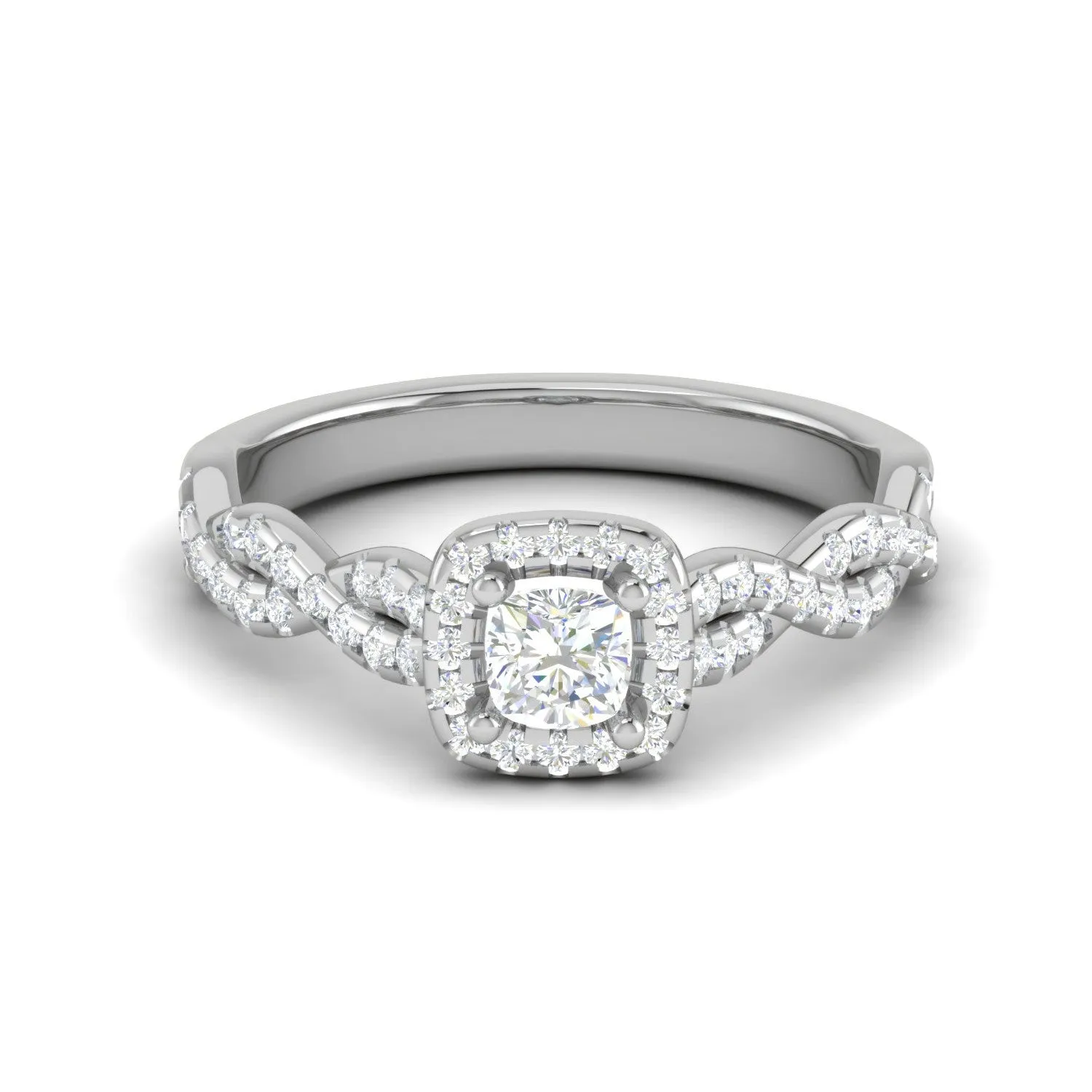 0.30 cts. Cushion Solitaire Halo Diamond Twisted Shank Platinum Ring JL PT RP CU 202
