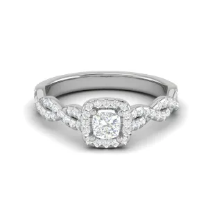 0.30 cts. Cushion Solitaire Halo Diamond Twisted Shank Platinum Ring JL PT RP CU 202