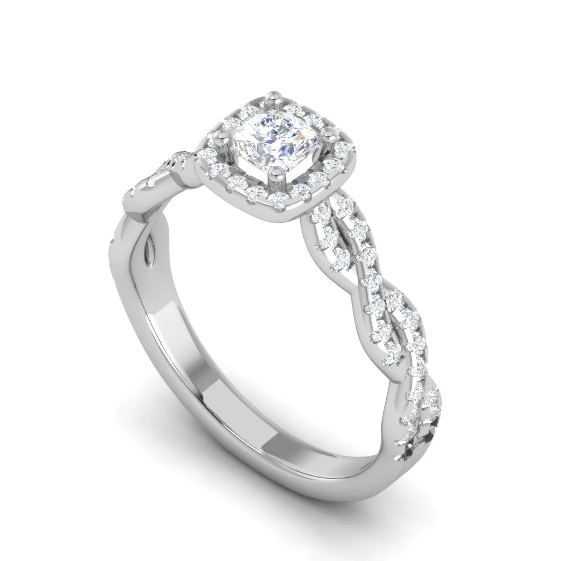 0.30 cts. Cushion Solitaire Halo Diamond Twisted Shank Platinum Ring JL PT RP CU 202