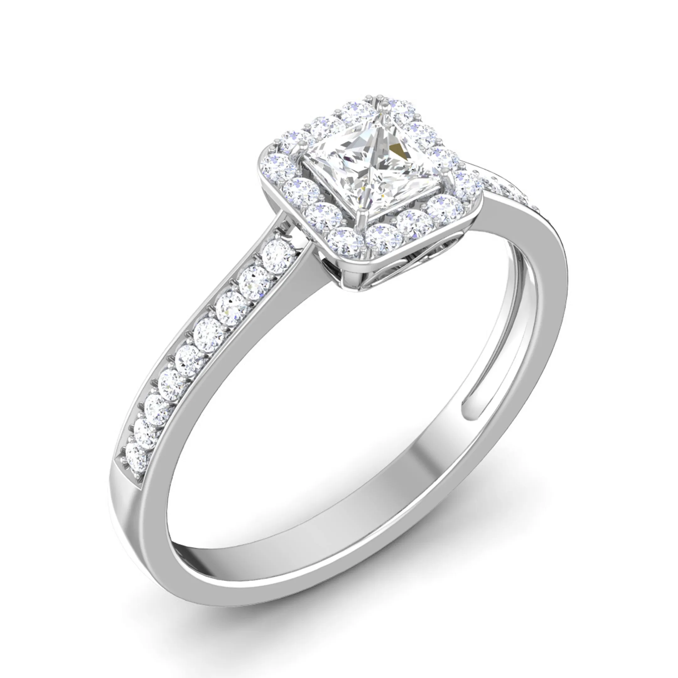 0.30 cts. Princess Cut Diamond Halo Diamond Shank Platinum Solitaire Engagement Ring JL PT RP RD 111