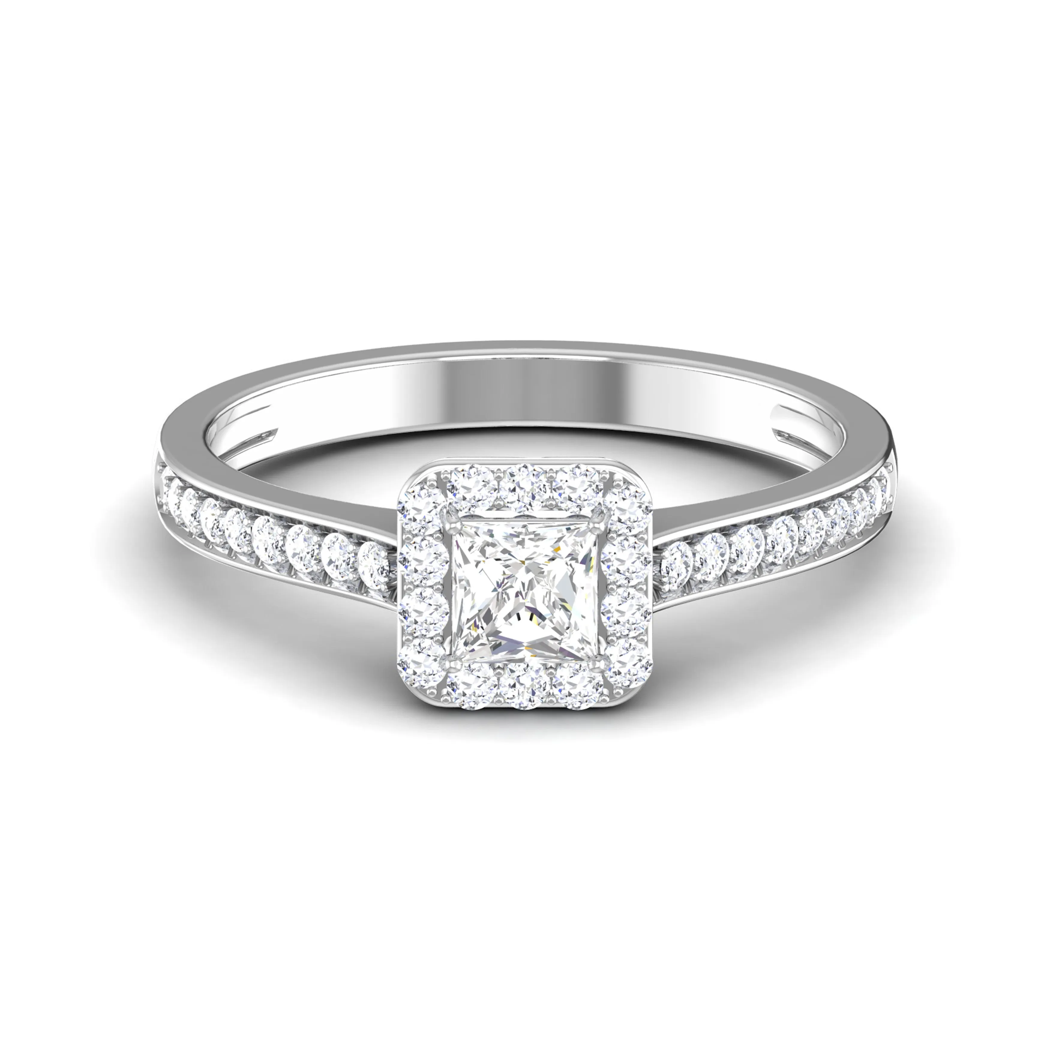 0.30 cts. Princess Cut Diamond Halo Diamond Shank Platinum Solitaire Engagement Ring JL PT RP RD 111