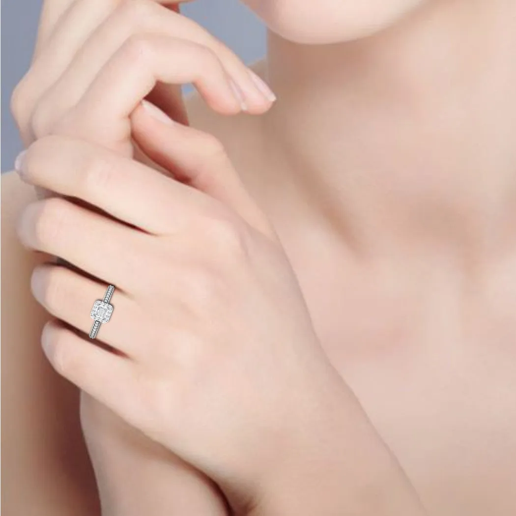 0.30 cts. Princess Cut Diamond Halo Diamond Shank Platinum Solitaire Engagement Ring JL PT RP RD 111