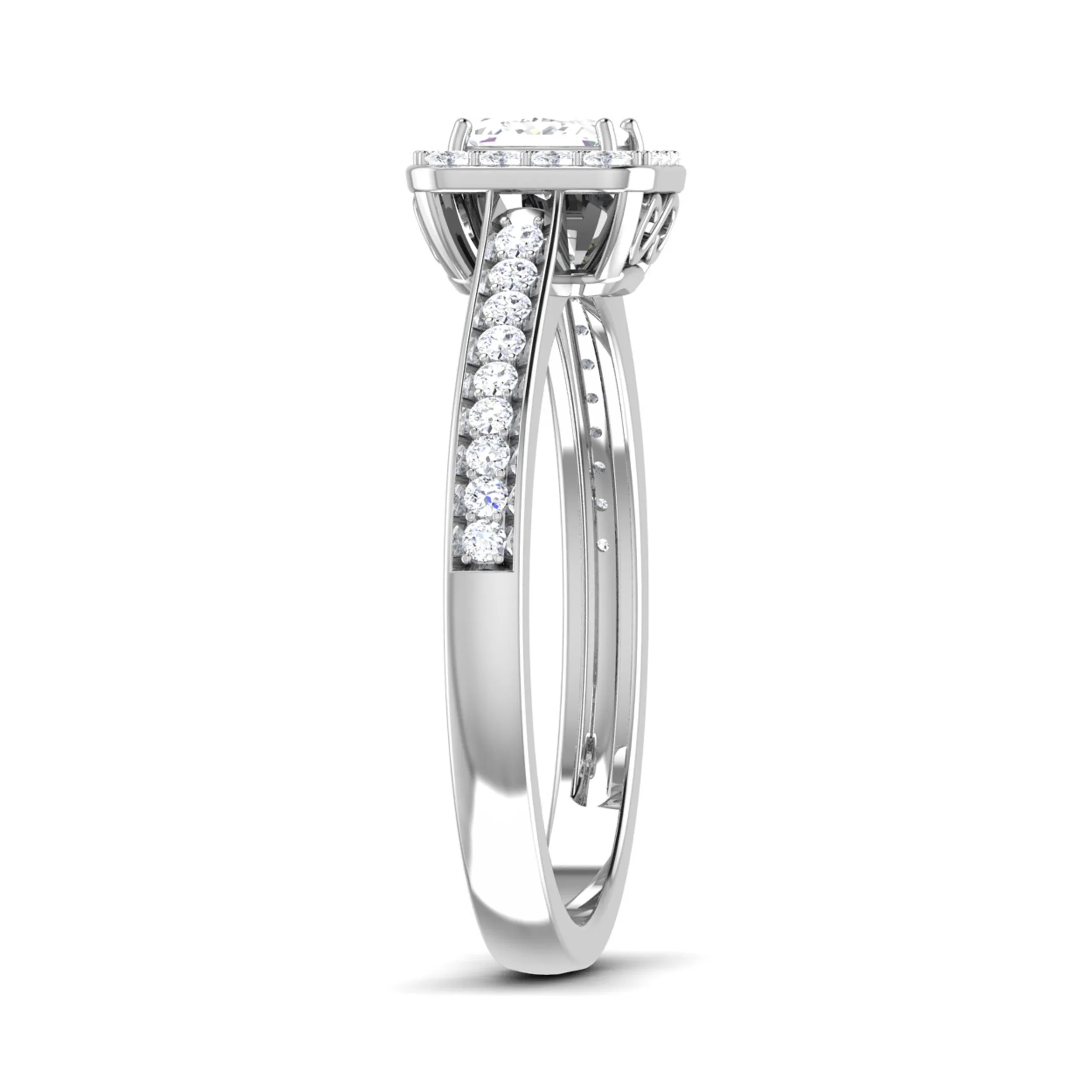0.30 cts. Princess Cut Diamond Halo Diamond Shank Platinum Solitaire Engagement Ring JL PT RP RD 111