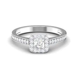 0.30 cts. Princess Cut Diamond Halo Diamond Shank Platinum Solitaire Engagement Ring JL PT RP RD 111