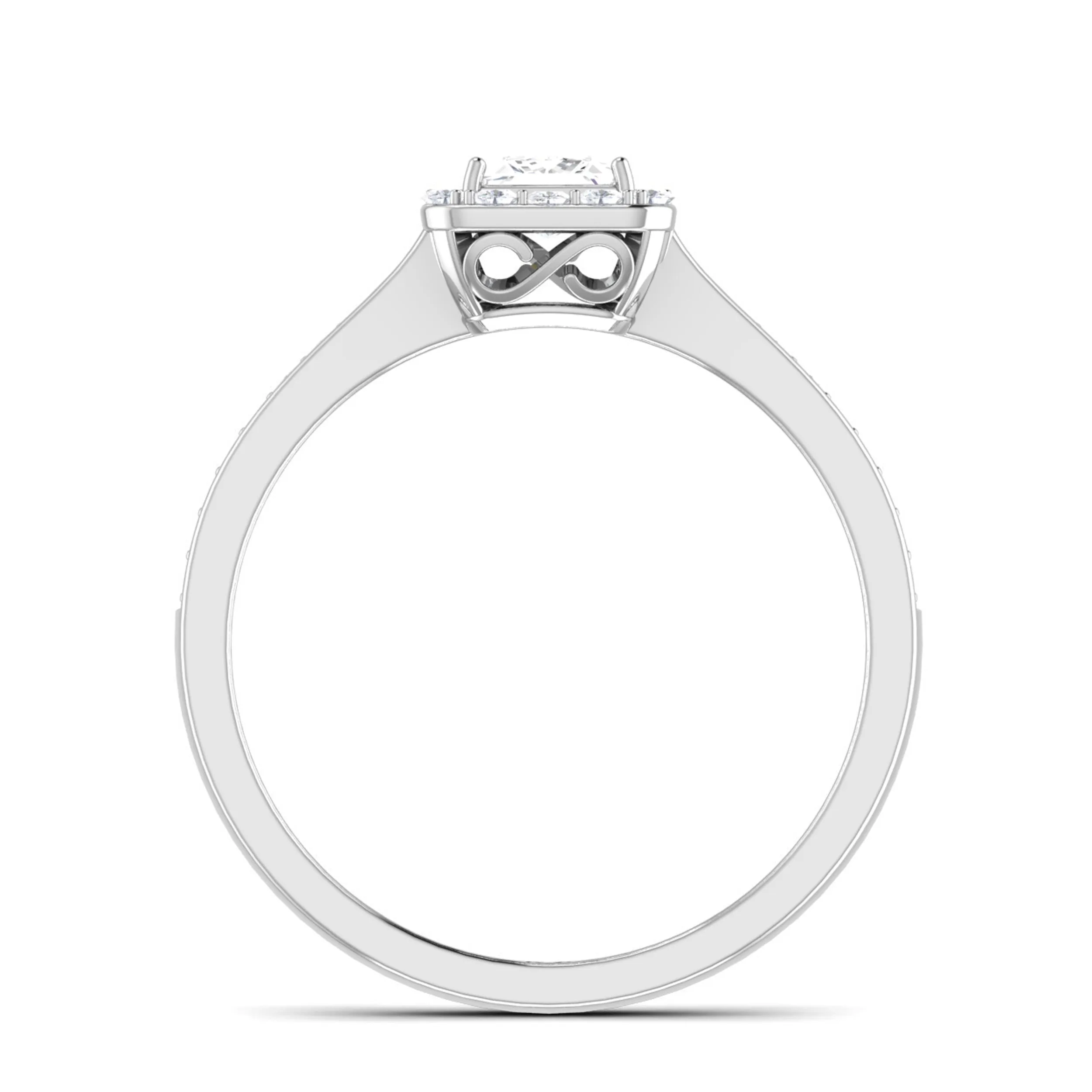 0.30 cts. Princess Cut Diamond Halo Diamond Shank Platinum Solitaire Engagement Ring JL PT RP RD 111