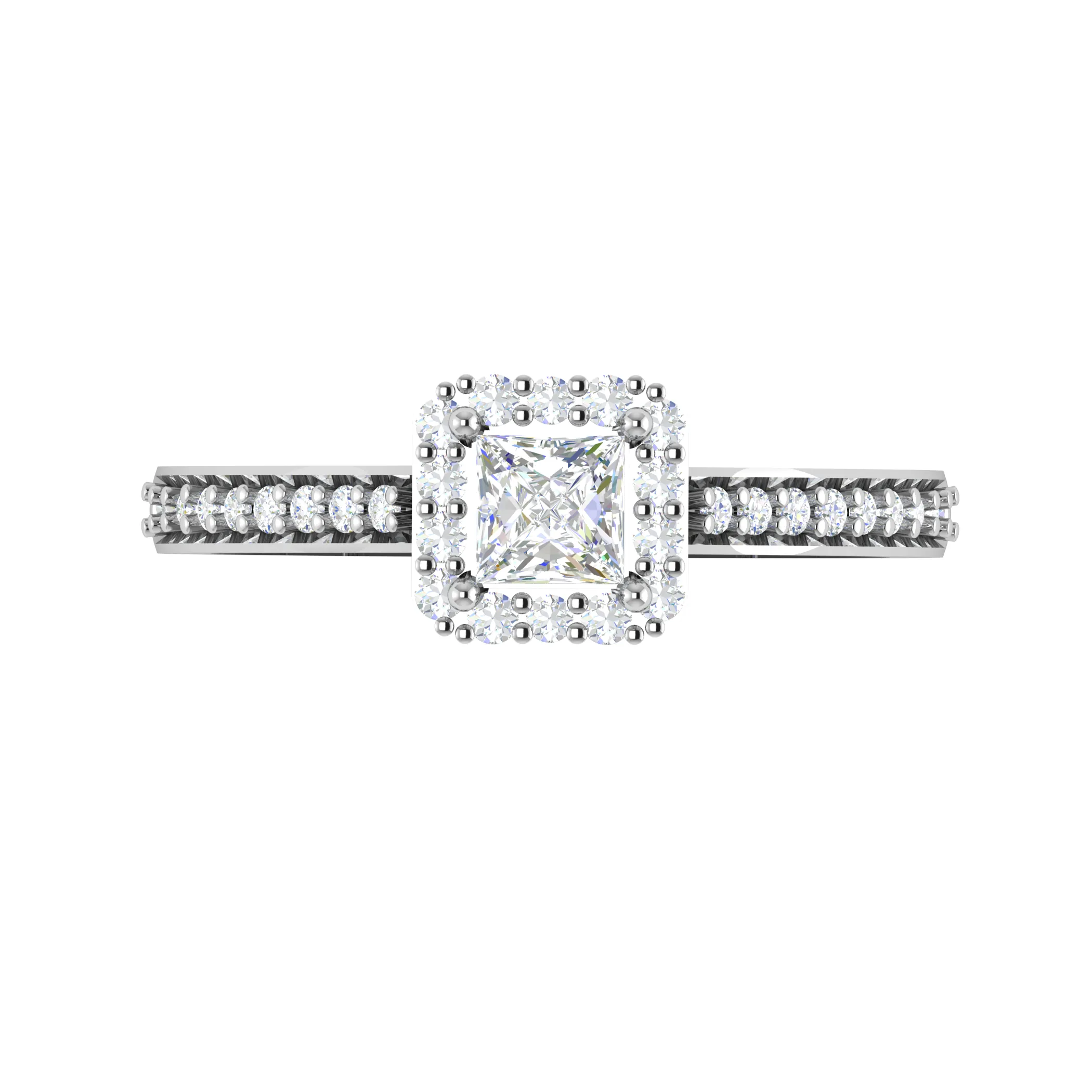 0.30 cts. Princess Cut Diamond Halo Diamond Shank Platinum Solitaire Engagement Ring JL PT RP RD 111