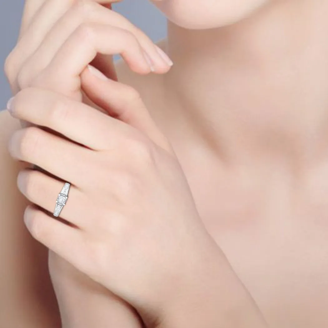 0.30 cts. Princess Cut Diamond Split Shank Platinum Solitaire Engagement Ring JL PT RP PR 206