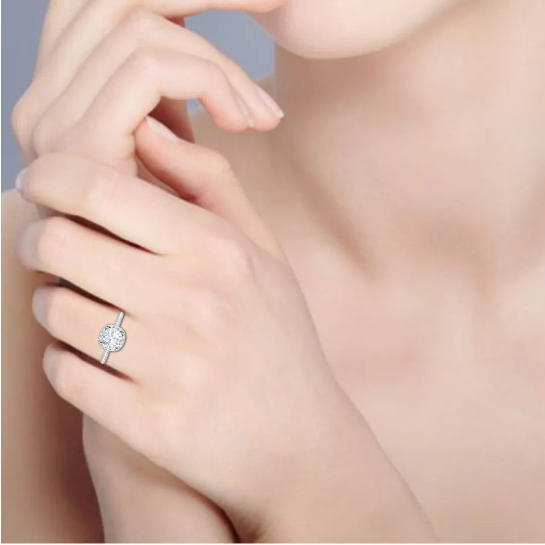 0.30 cts Solitaire Halo Diamond Shank Platinum Ring JL PT REHS1480-B