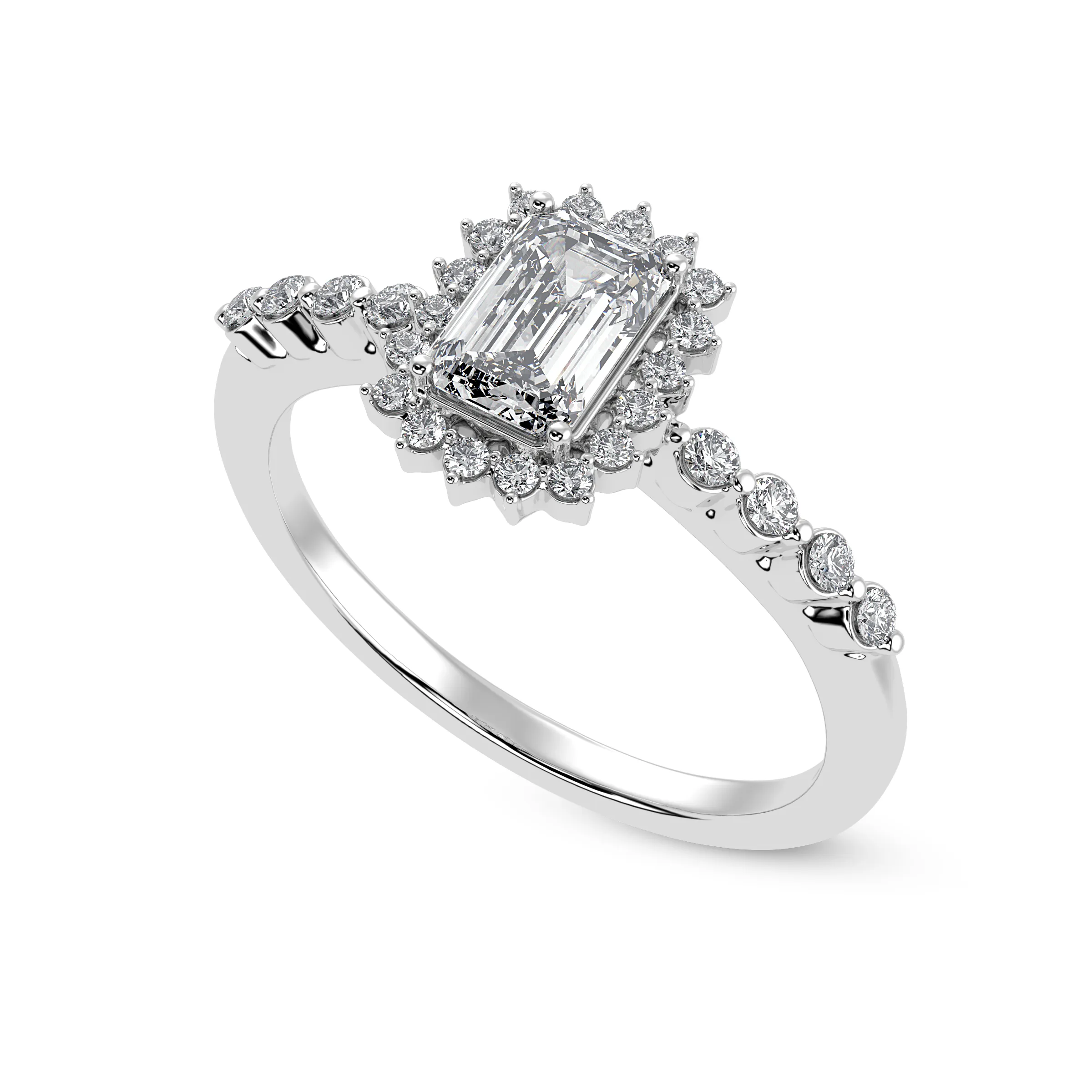 0.30cts Emerald Cut Solitaire Diamond Accents Shank Platinum Ring JL PT 1250