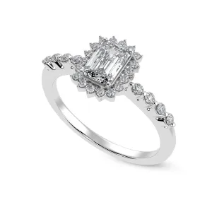 0.30cts Emerald Cut Solitaire Diamond Accents Shank Platinum Ring JL PT 1250