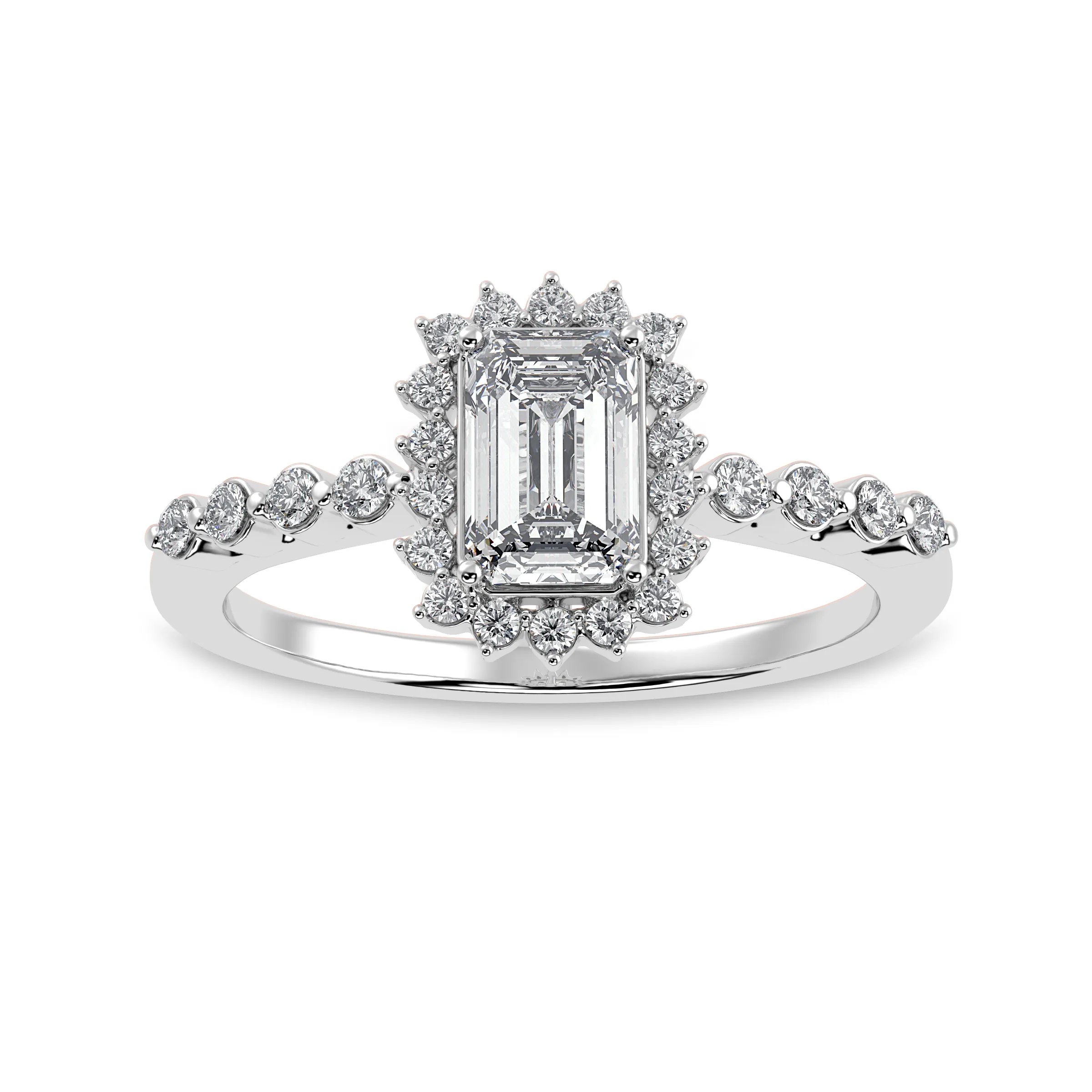 0.30cts Emerald Cut Solitaire Diamond Accents Shank Platinum Ring JL PT 1250