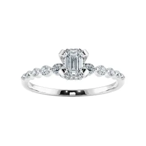 0.30cts Emerald Cut Solitaire Halo Diamond Accents Platinum Ring JL PT 2006