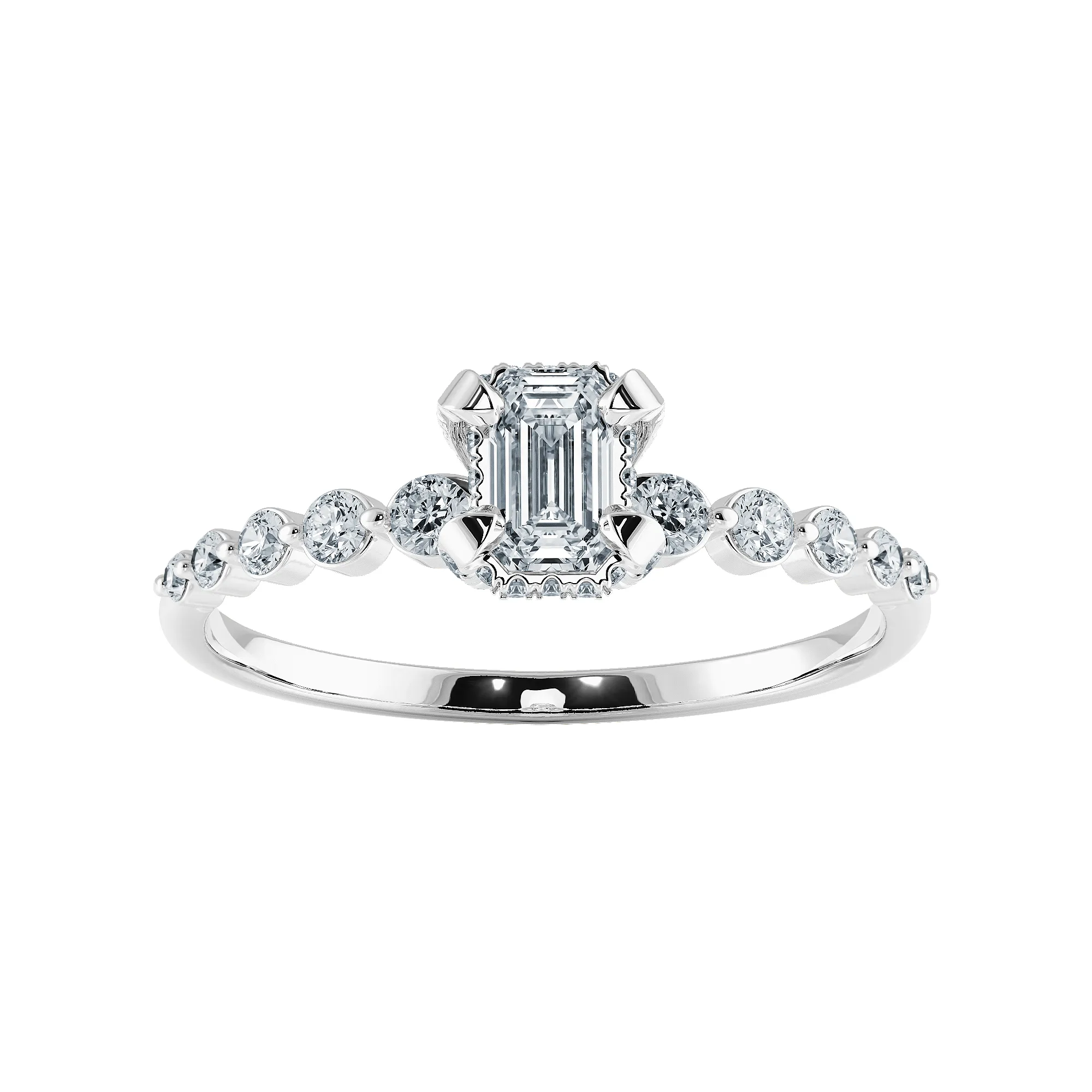 0.30cts Emerald Cut Solitaire Halo Diamond Accents Platinum Ring JL PT 2006