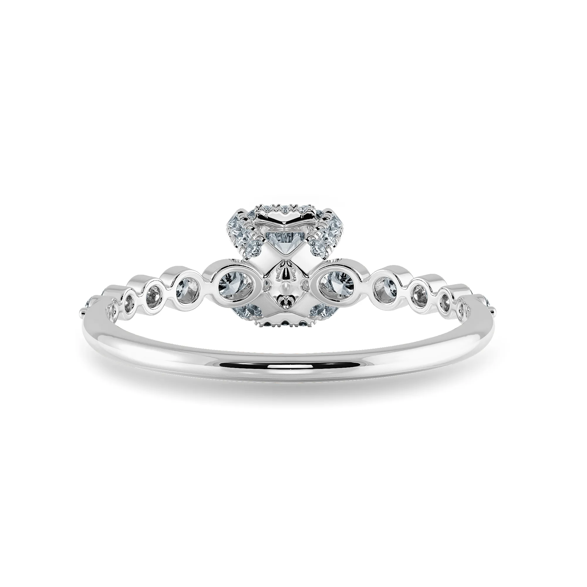 0.30cts Emerald Cut Solitaire Halo Diamond Accents Platinum Ring JL PT 2006