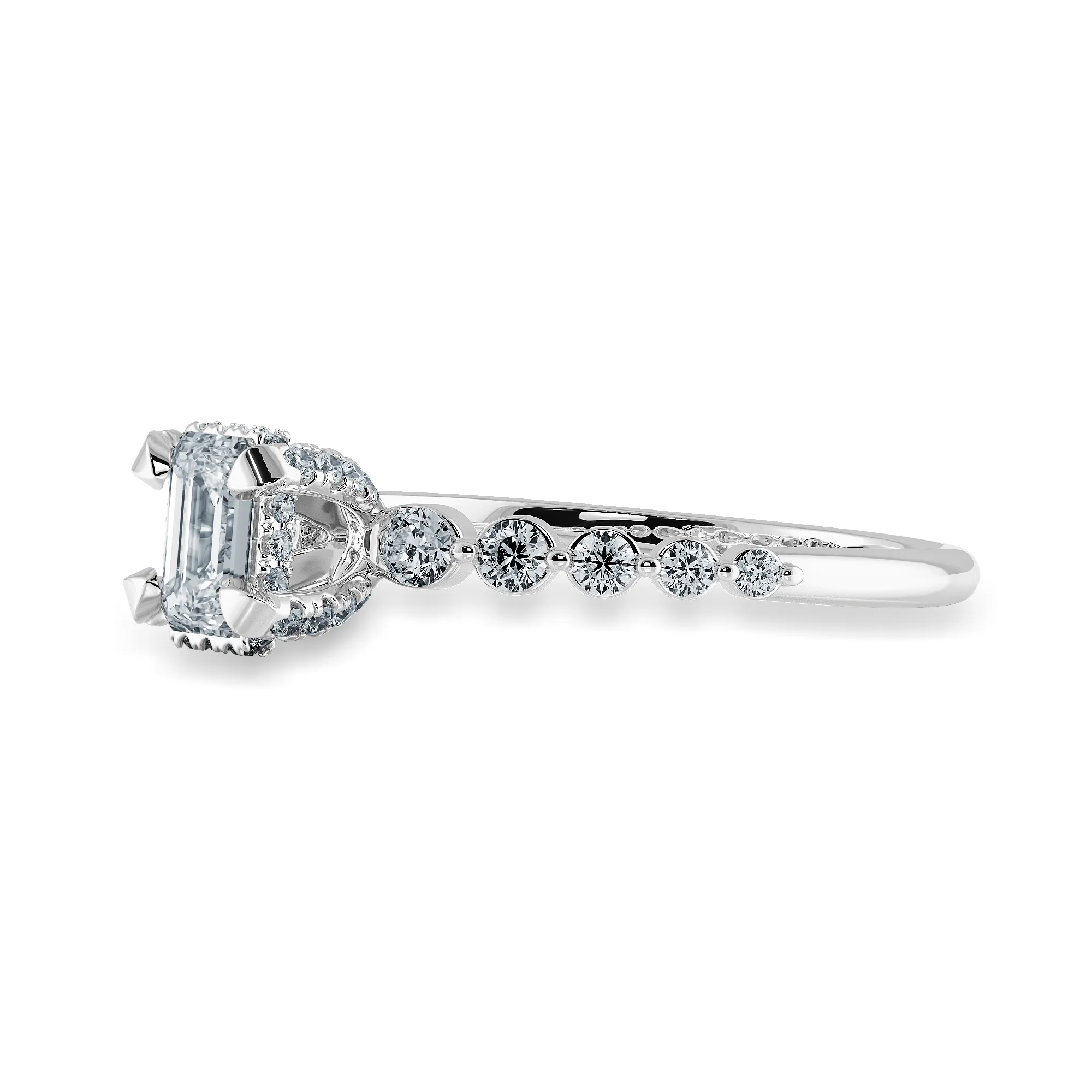 0.30cts Emerald Cut Solitaire Halo Diamond Accents Platinum Ring JL PT 2006