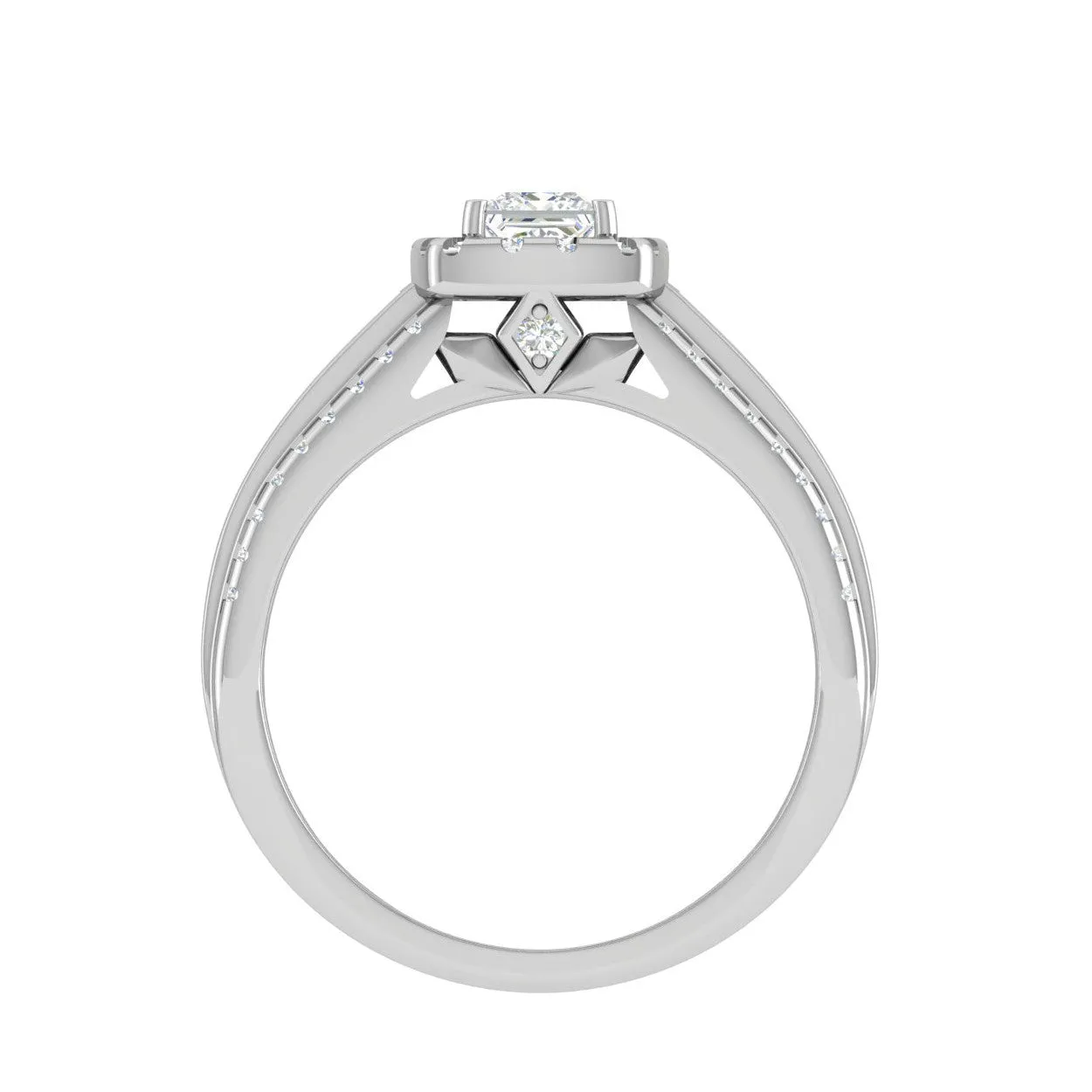 0.40 cts Princess Cut Solitaire Halo Diamond Split Shank Platinum Ring JL PT RH RD WB5998E