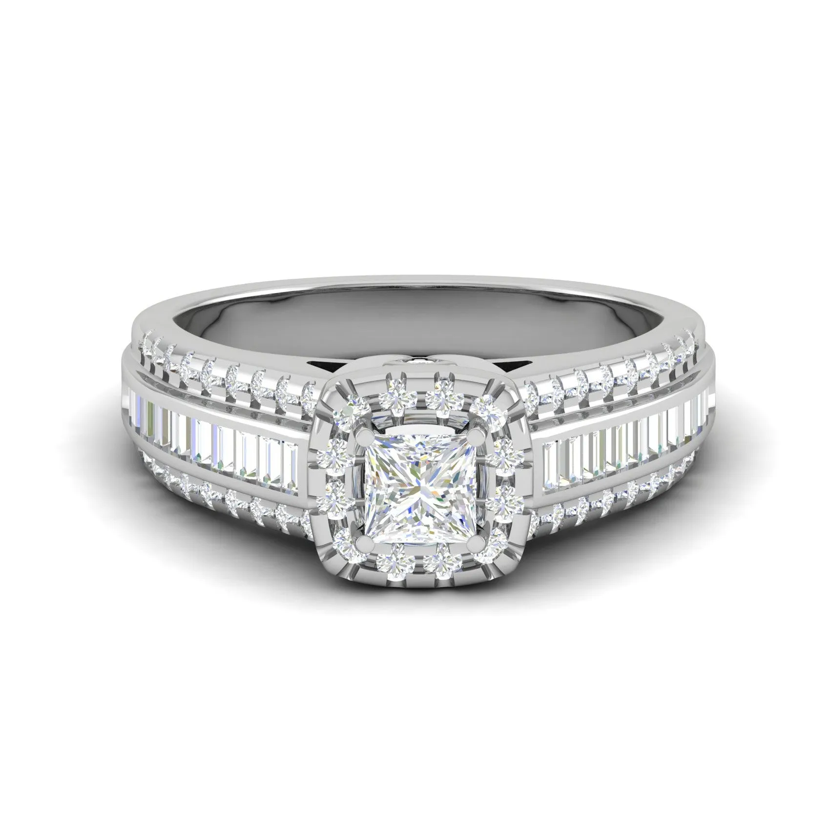 0.40 cts Princess Cut Solitaire Halo Diamond Split Shank Platinum Ring JL PT RH RD WB5998E