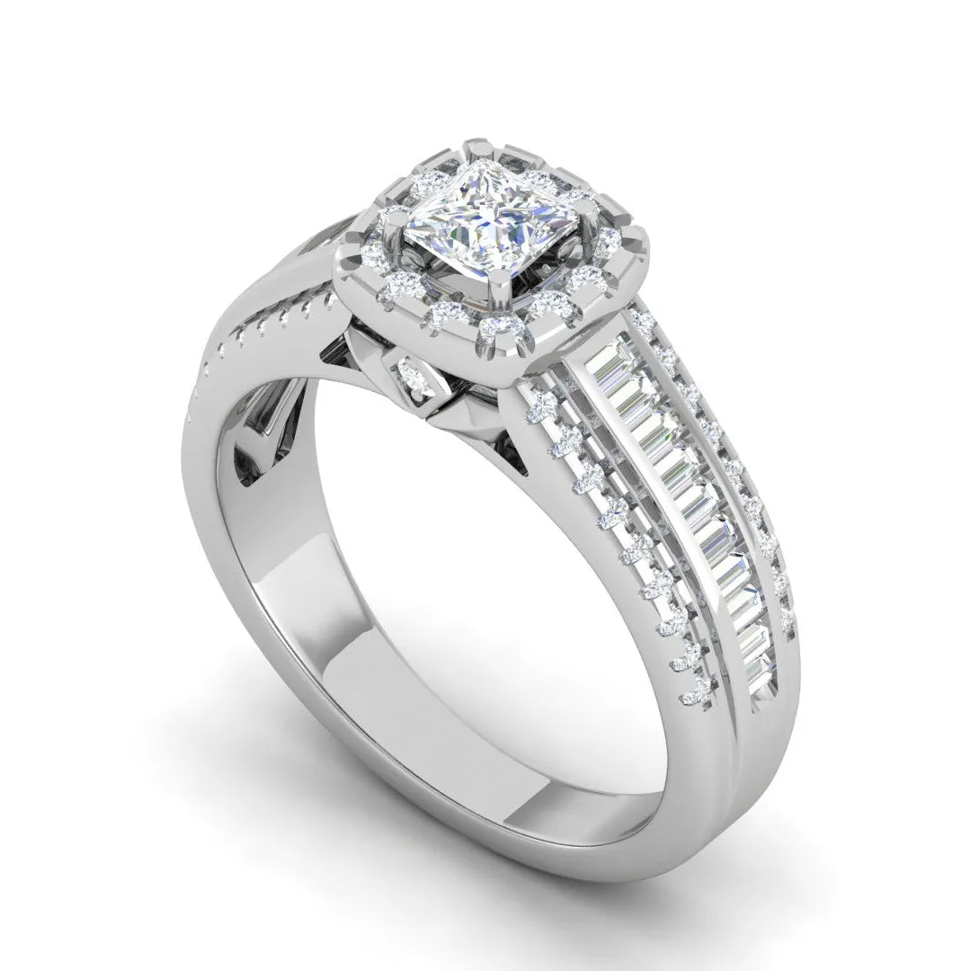 0.40 cts Princess Cut Solitaire Halo Diamond Split Shank Platinum Ring JL PT RH RD WB5998E