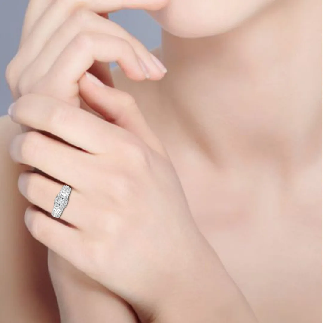 0.40 cts Princess Cut Solitaire Halo Diamond Split Shank Platinum Ring JL PT RH RD WB5998E