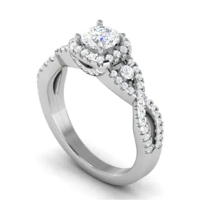 0.50 cts Halo Diamond Twisted Shank Solitaire Platinum Ring JL PT RH RD 181