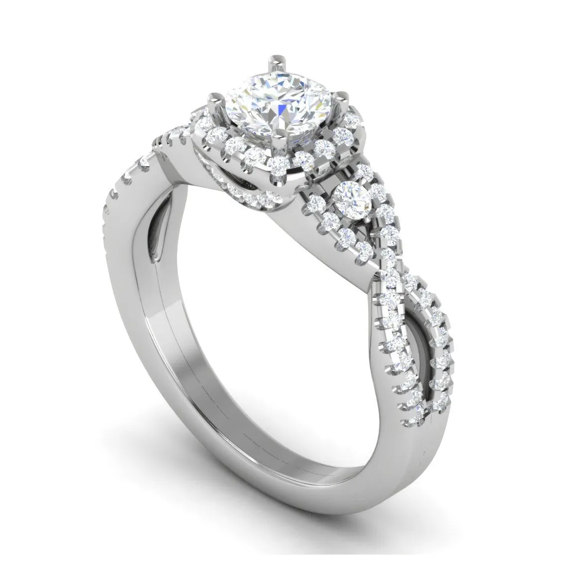 0.50 cts Halo Diamond Twisted Shank Solitaire Platinum Ring JL PT RH RD 181