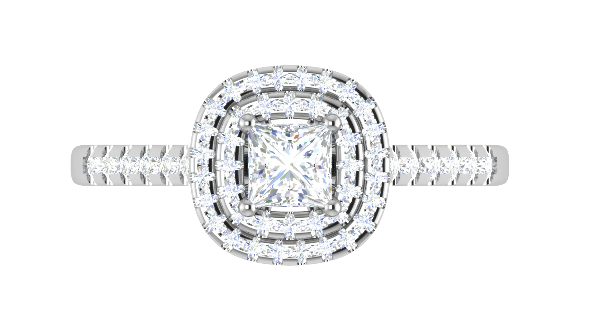 0.50 cts Princess Cut Solitaire Double Halo Diamond Shank Platinum Ring JL PT RH PR 280