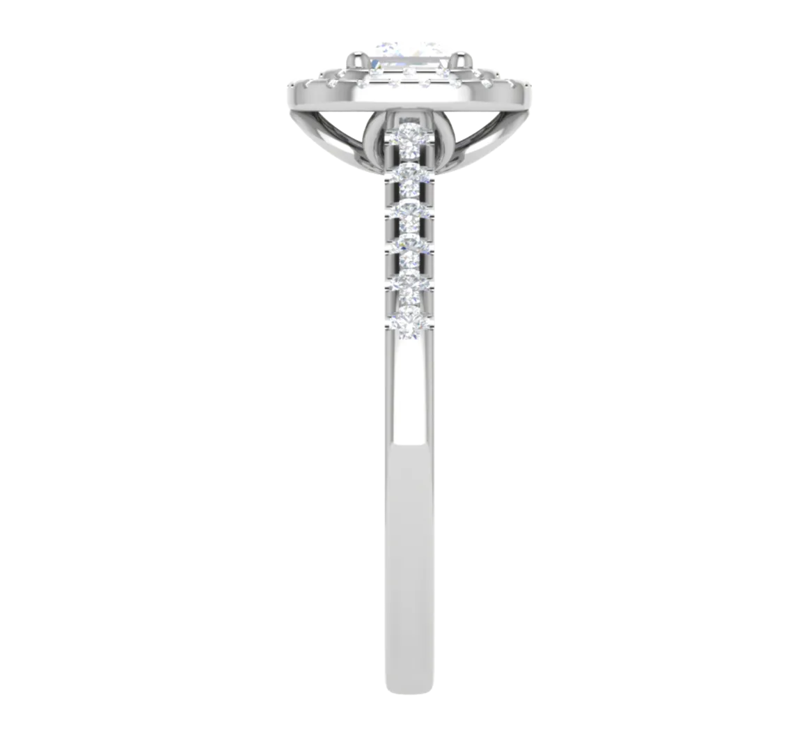 0.50 cts Princess Cut Solitaire Double Halo Diamond Shank Platinum Ring JL PT RH PR 280