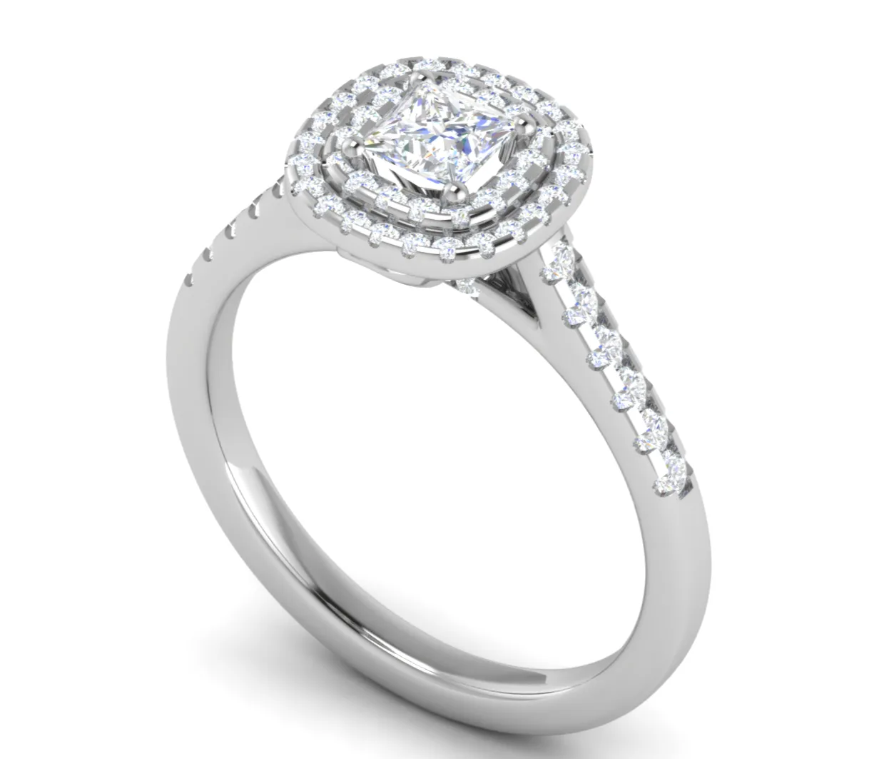 0.50 cts Princess Cut Solitaire Double Halo Diamond Shank Platinum Ring JL PT RH PR 280