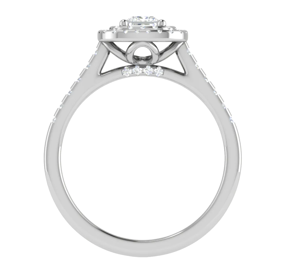 0.50 cts Princess Cut Solitaire Double Halo Diamond Shank Platinum Ring JL PT RH PR 280