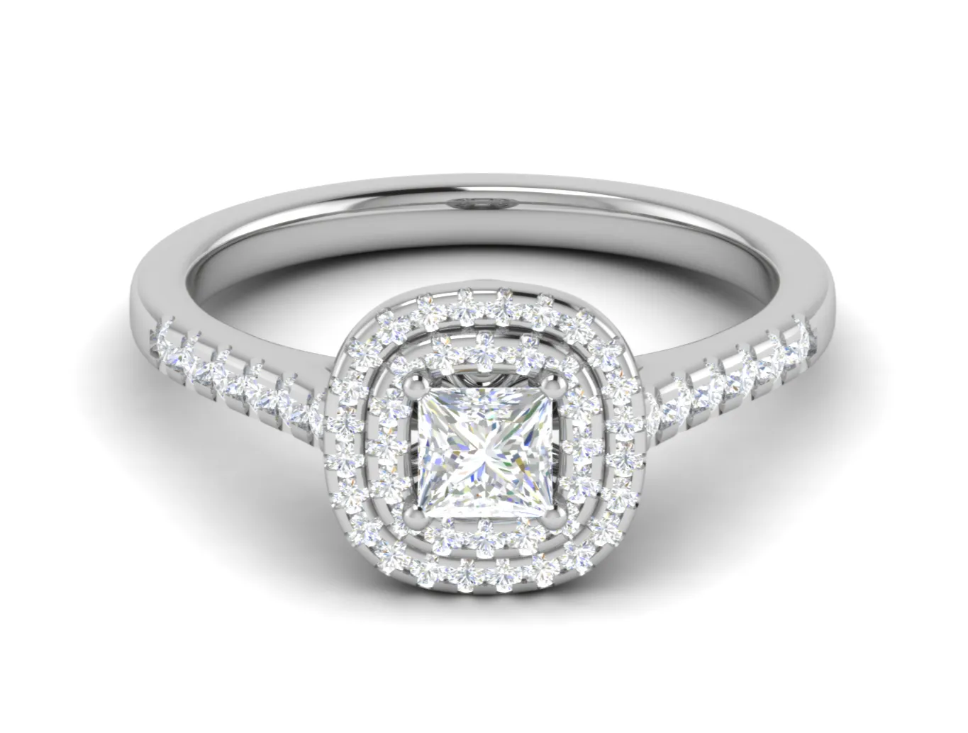0.50 cts Princess Cut Solitaire Double Halo Diamond Shank Platinum Ring JL PT RH PR 280