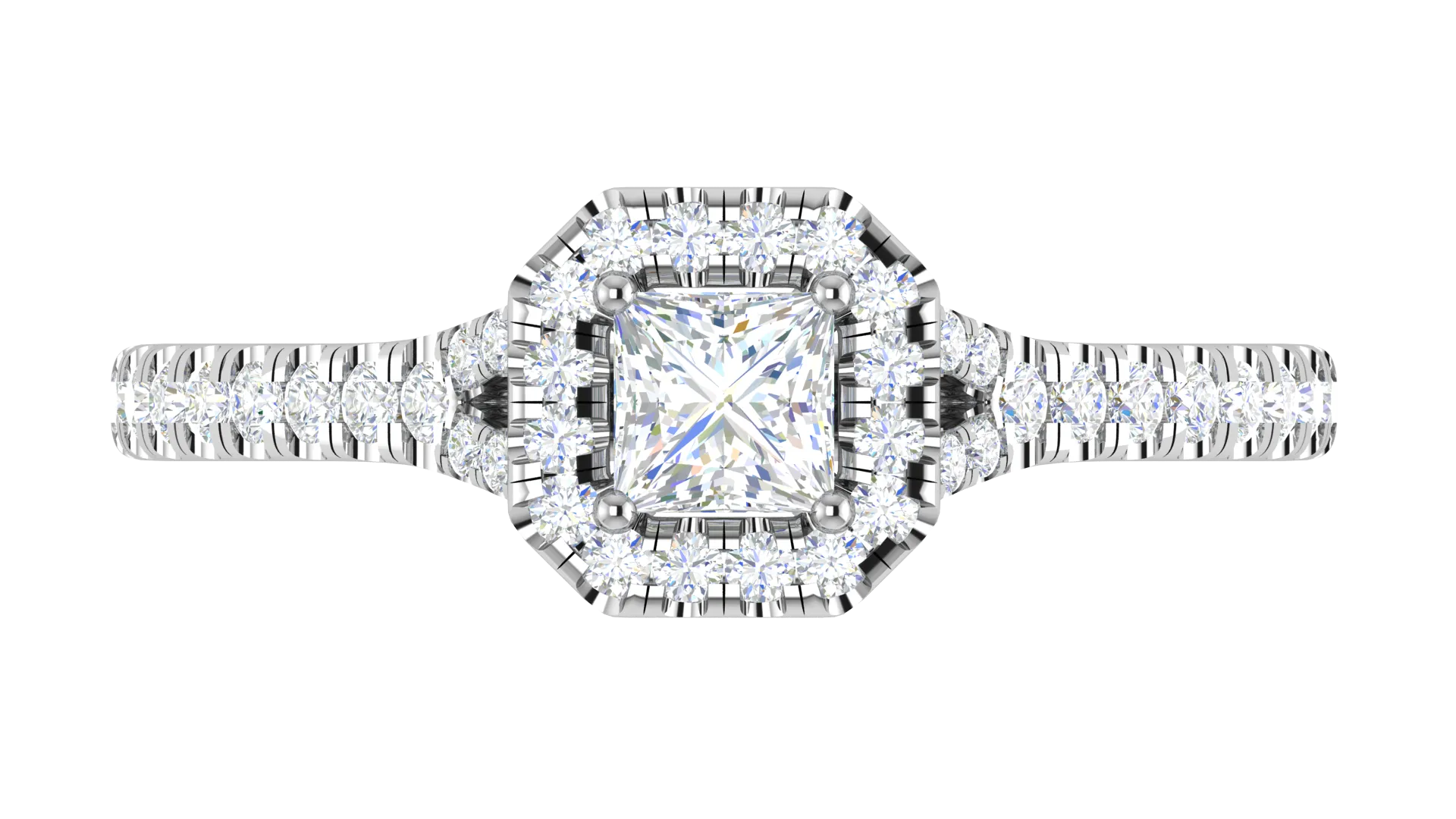 0.50 cts Princess Cut Solitaire Halo Diamond Shank Platinum Ring JL PT RH PR 235