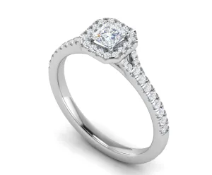 0.50 cts Princess Cut Solitaire Halo Diamond Shank Platinum Ring JL PT RH PR 235