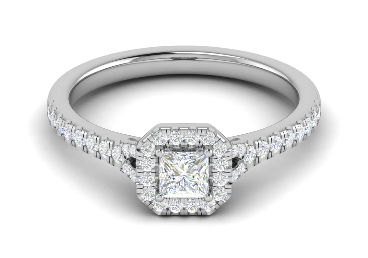 0.50 cts Princess Cut Solitaire Halo Diamond Shank Platinum Ring JL PT RH PR 235