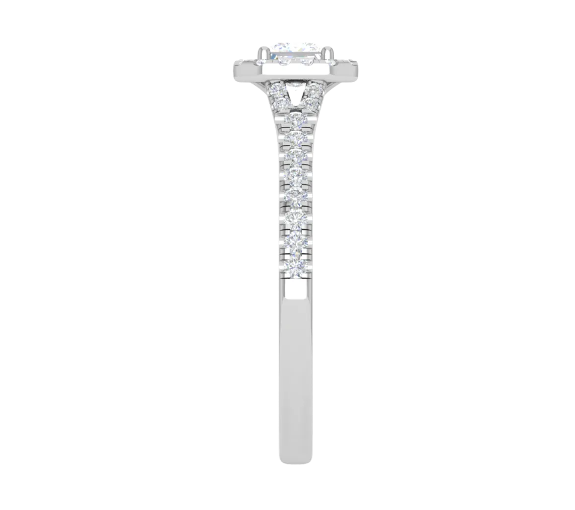0.50 cts Princess Cut Solitaire Halo Diamond Shank Platinum Ring JL PT RH PR 235