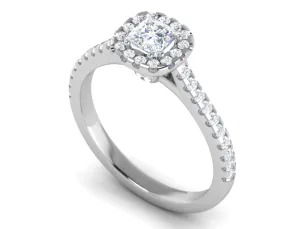 0.50 cts Princess Cut Solitaire Halo Diamond Shank Platinum Ring JL PT RH PR 283