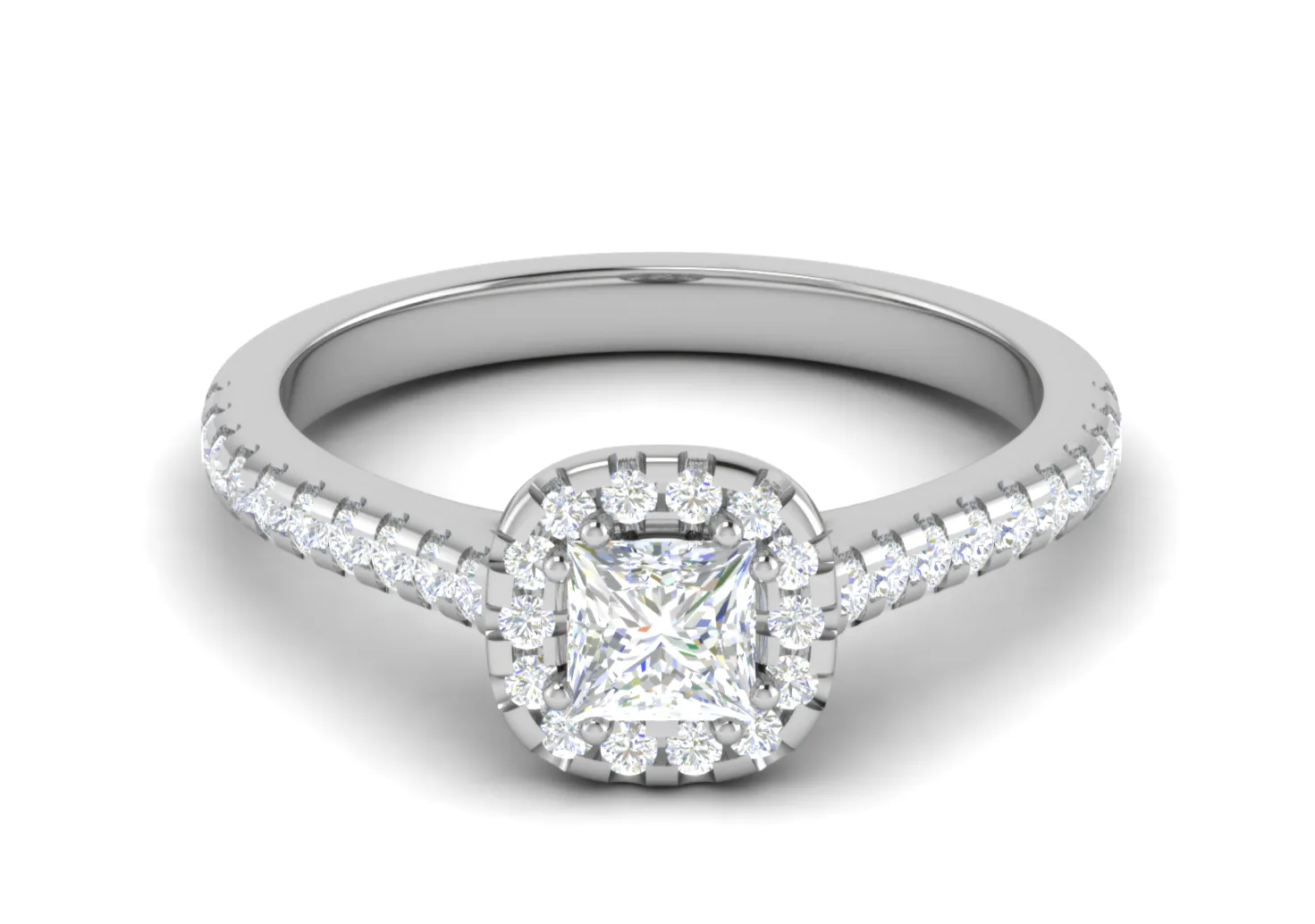 0.50 cts Princess Cut Solitaire Halo Diamond Shank Platinum Ring JL PT RH PR 283