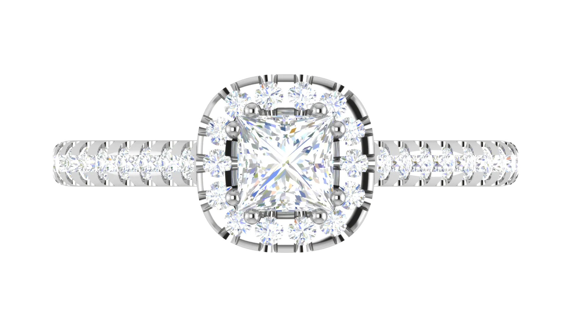 0.50 cts Princess Cut Solitaire Halo Diamond Shank Platinum Ring JL PT RH PR 283