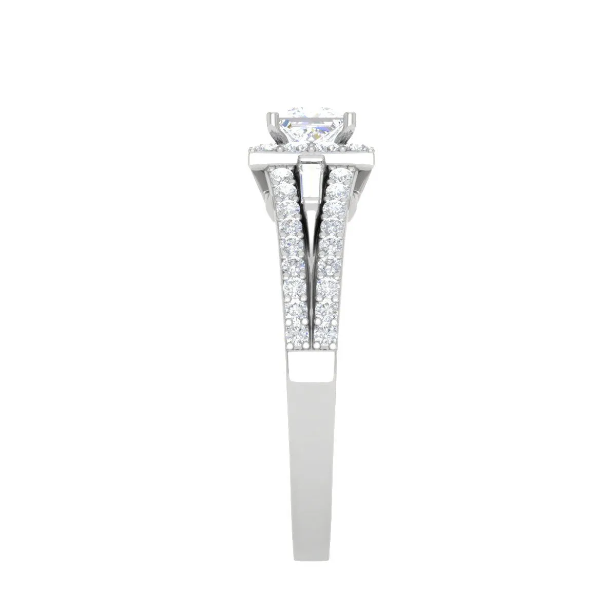 0.50 cts. Princess Cut Solitaire Halo Split Shank Platinum Engagement Ring JL PT JRW084608