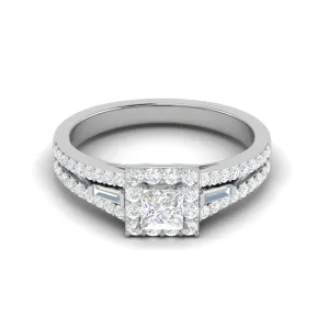 0.50 cts. Princess Cut Solitaire Halo Split Shank Platinum Engagement Ring JL PT JRW084608