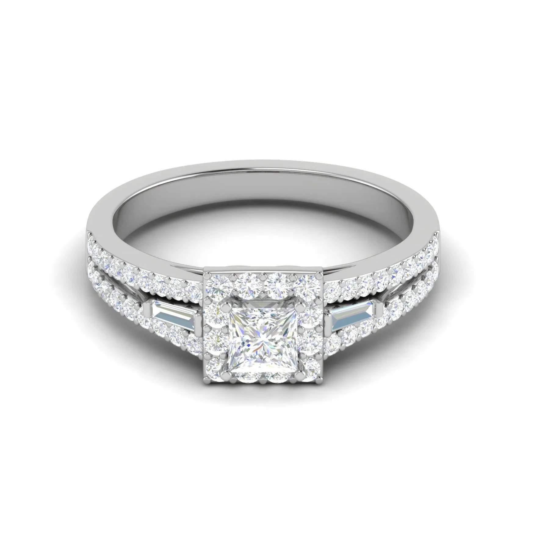 0.50 cts. Princess Cut Solitaire Halo Split Shank Platinum Engagement Ring JL PT JRW084608