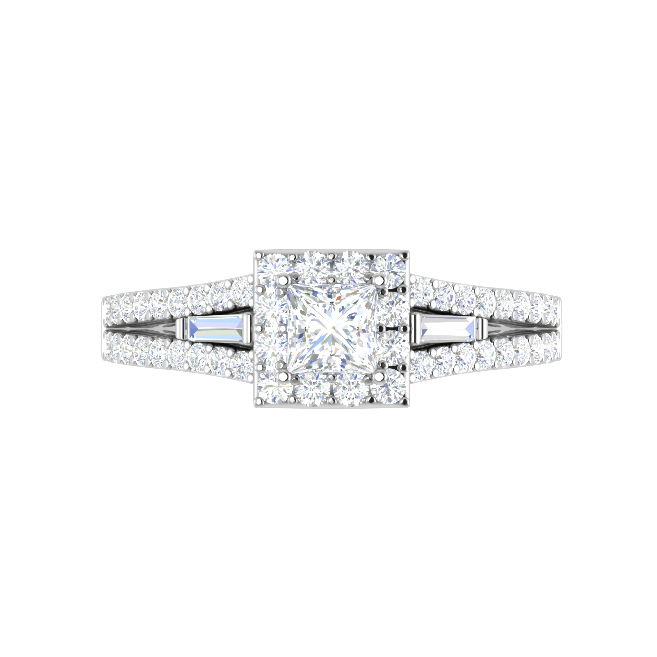 0.50 cts. Princess Cut Solitaire Halo Split Shank Platinum Engagement Ring JL PT JRW084608