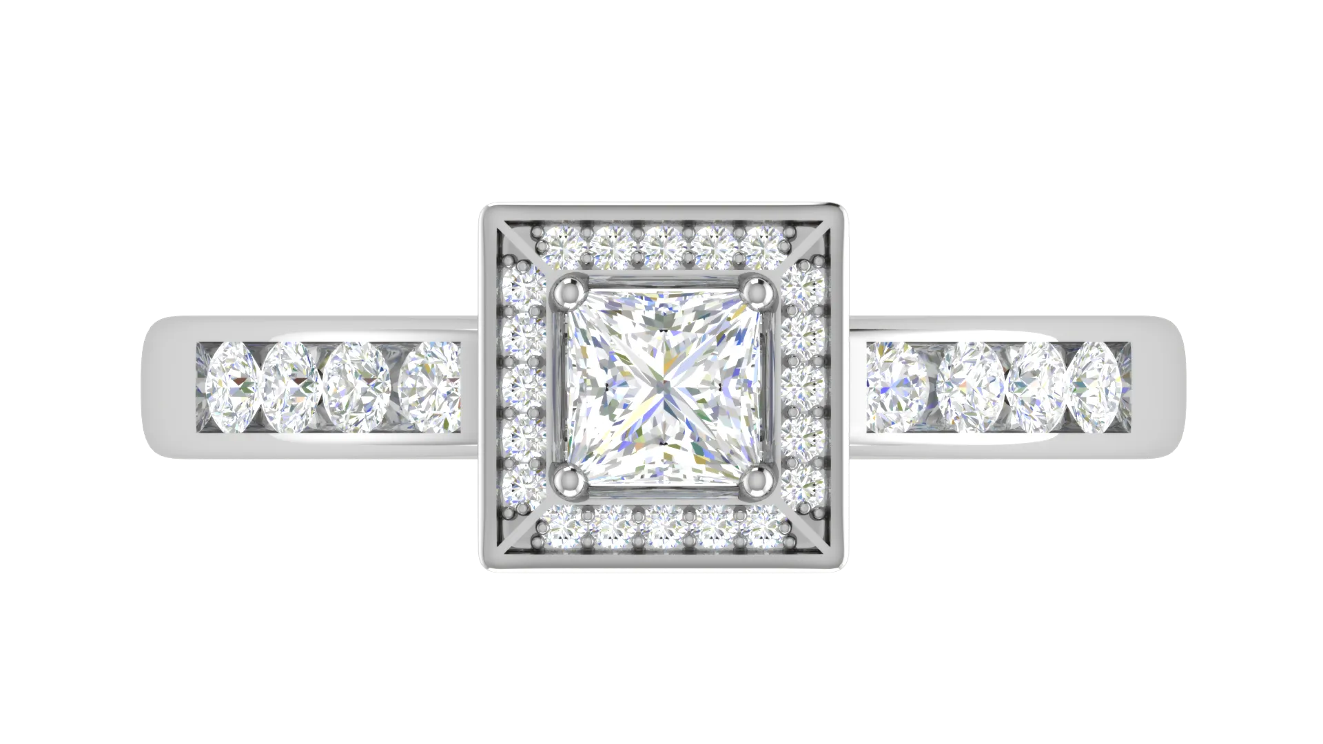 0.50 cts Princess Cut Solitaire Square Halo Diamond Shank Platinum Ring JL PT RH PR 289