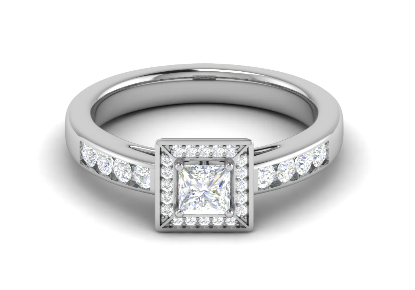 0.50 cts Princess Cut Solitaire Square Halo Diamond Shank Platinum Ring JL PT RH PR 289