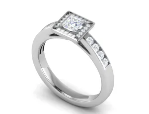 0.50 cts Princess Cut Solitaire Square Halo Diamond Shank Platinum Ring JL PT RH PR 289