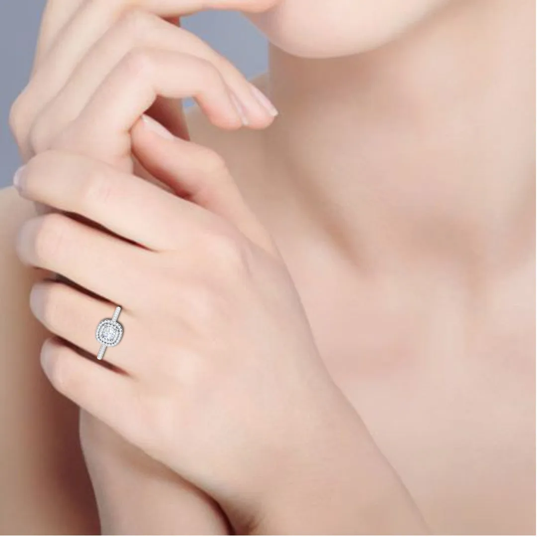 0.50 cts Solitaire Double Halo Diamond Shank Platinum Ring JL PT RH RD 251
