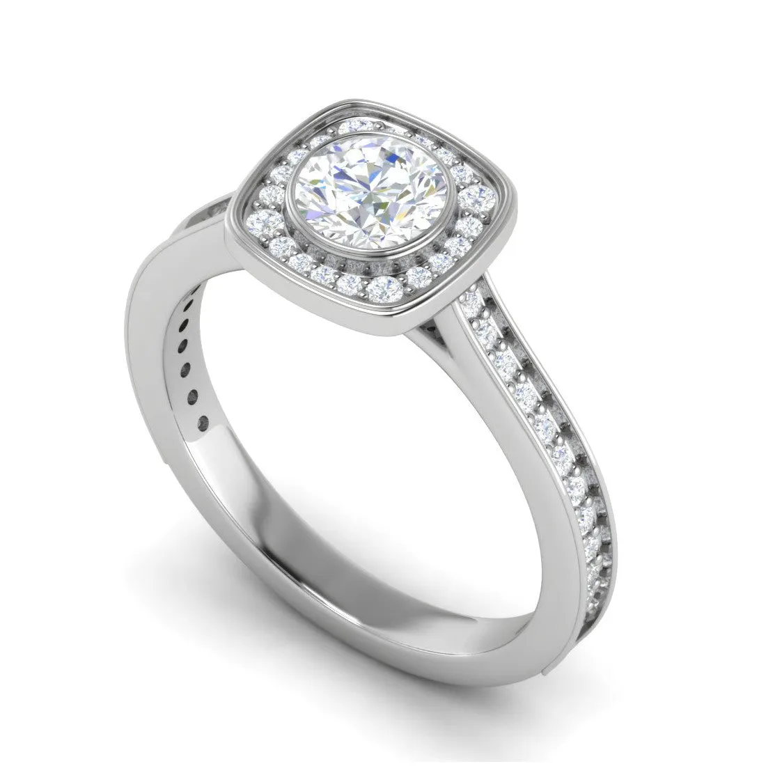 0.50 cts Solitaire Halo Diamond Shank Platinum Ring JL PT RH RD 246