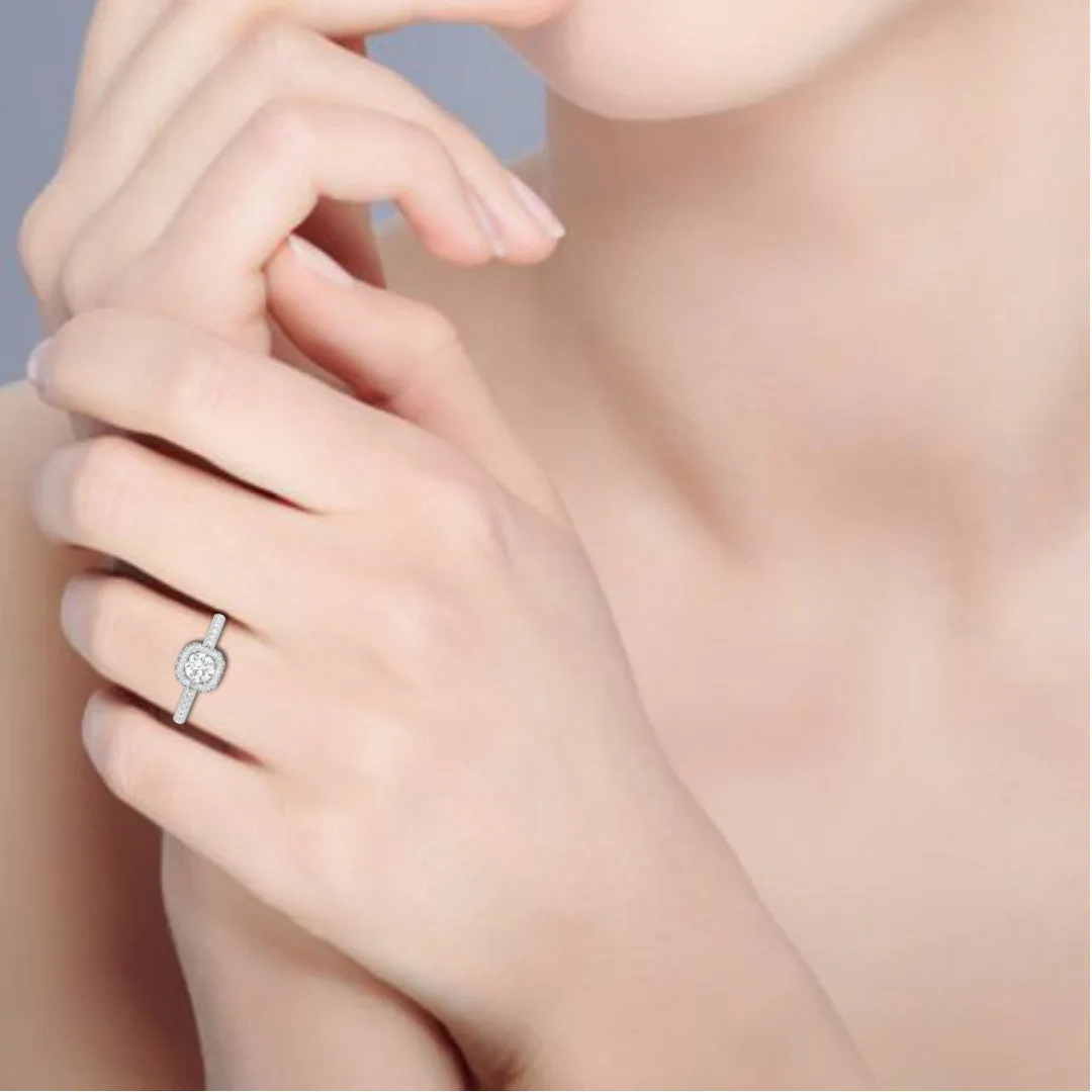 0.50 cts Solitaire Halo Diamond Shank Platinum Ring JL PT RH RD 254