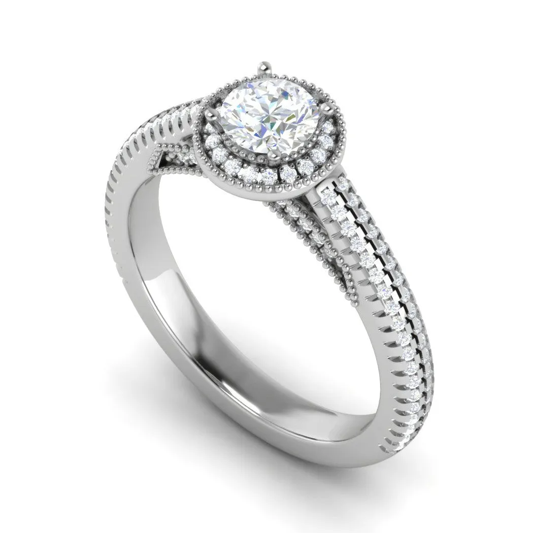 0.50 cts Solitaire Halo Diamond Split Shank Platinum Ring JL PT RH RD 206